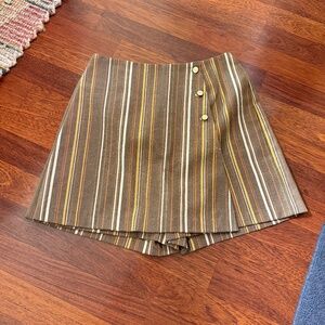 Vintage Cotton Skort Stripped Brown with Three button Closure Size 26 1/2